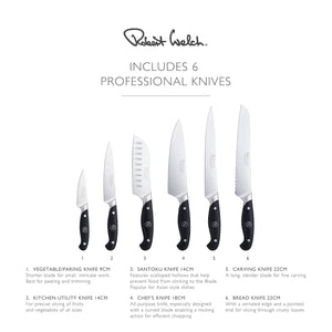 Robert Welch Professional Knives (6) in Angle Oak Block