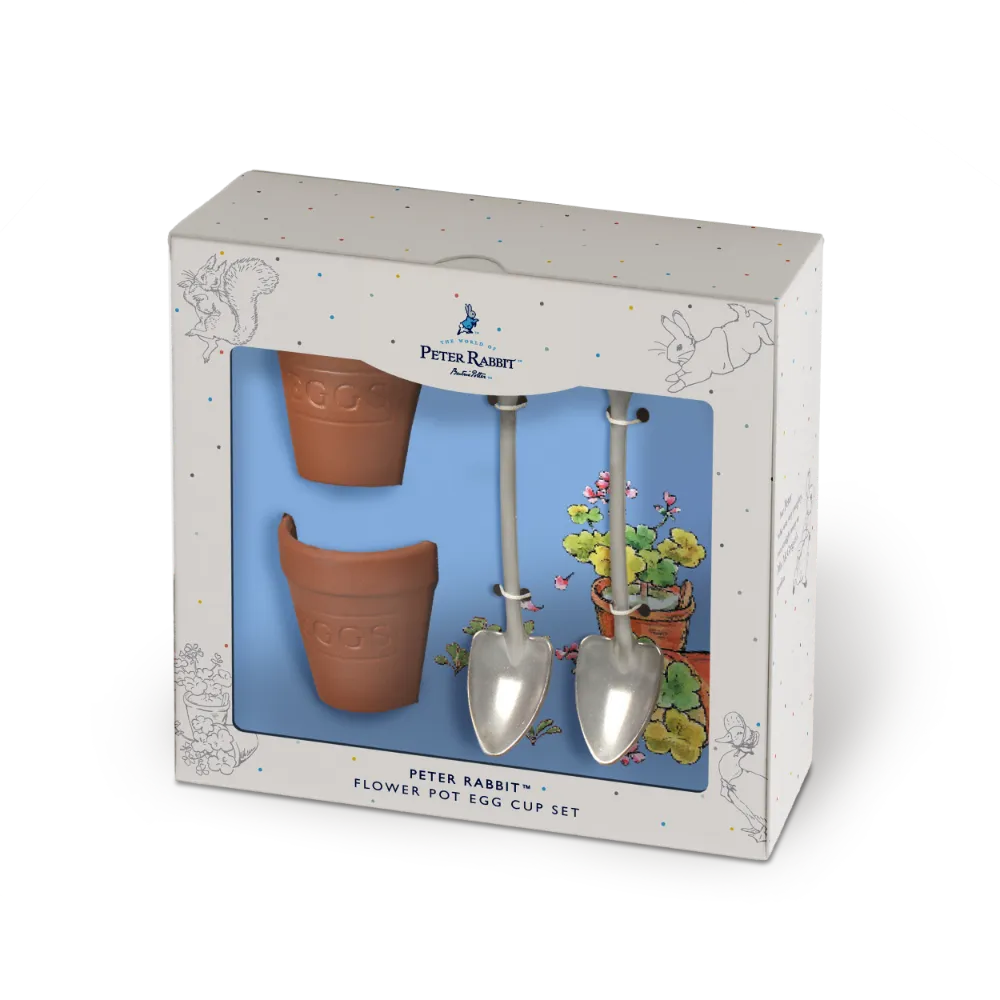 Peter Rabbit Gardener's Egg Cups Terracotta /Plant pot & Spade