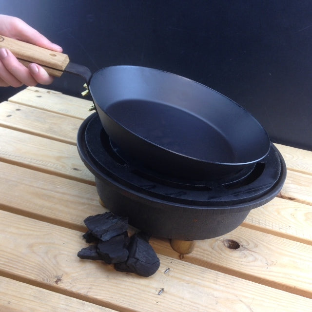 Spun Iron Glamping Pan /Oak Handle